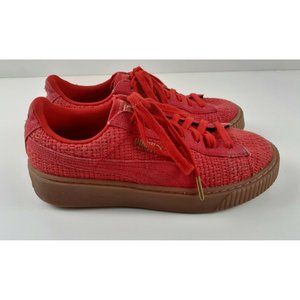 Puma Basket 8.5 Platform Sneakers Womens Athletic Red Woven Fabric 36484701